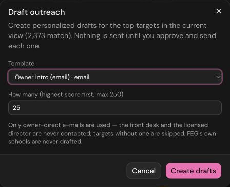 Actual Scout draft preparation dialog using the Owner intro email template. Each message requires approval before sending; no draft or message was created for this capture.